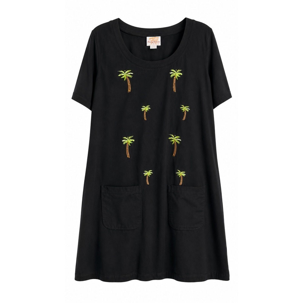 NWT Tia Designs Palm Tree Dress XL Black Sequin Embroidered Cotton USA Made